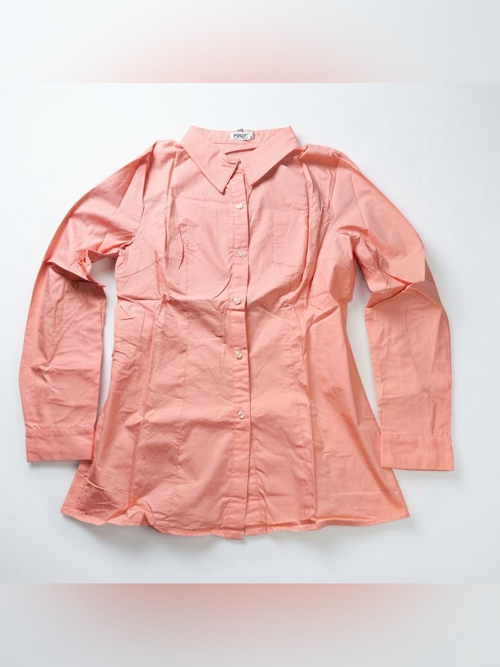 POGT Women's Peach Pink Button-Down Shirt Long Sleeve Tunics Blouse Size XL
